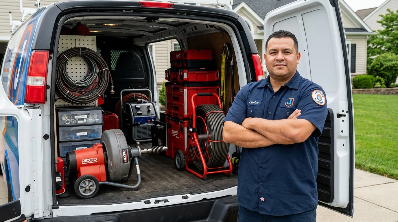 Professional drain cleaning equipment and Johns Plumbing LLC plumber in Downieville