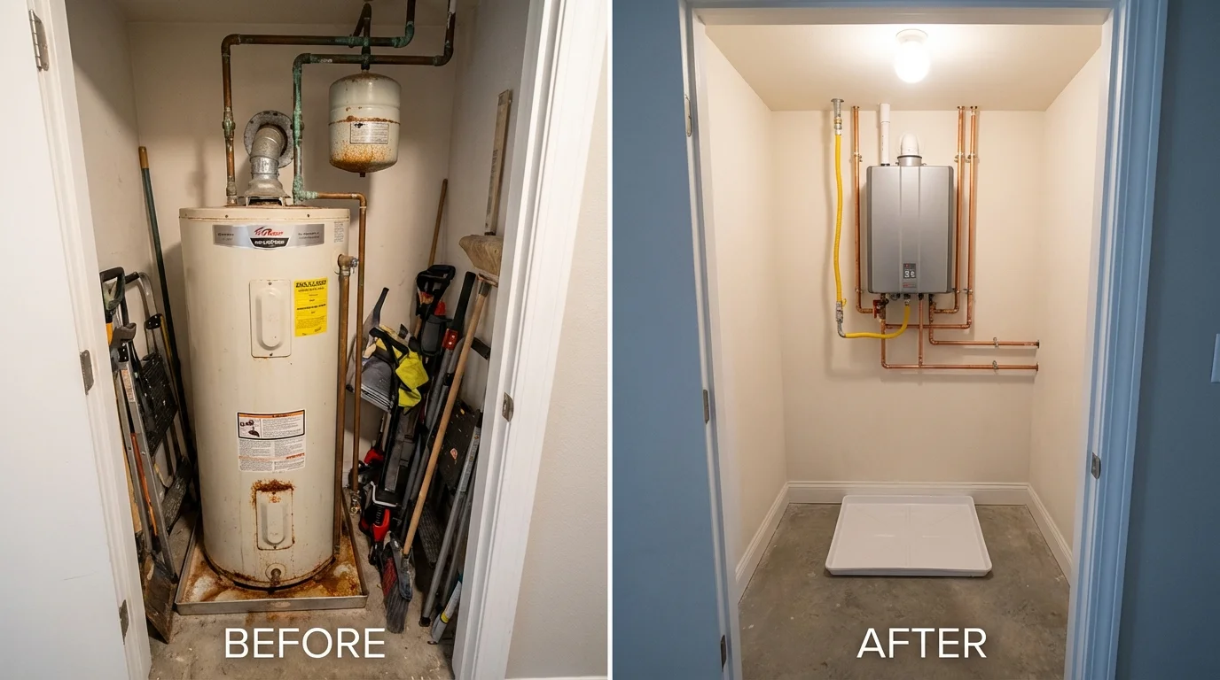 Tank water heater versus wall-mounted tankless unit comparison for Downieville, CA homeowners
