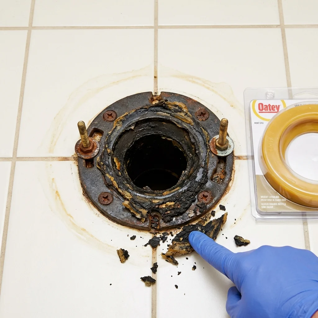 Failed wax ring showing water seepage at the base of a toilet in a Downieville, CA home